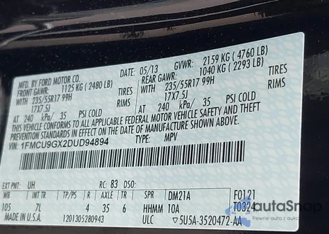 2013 Ford Escape Se из США, поврежденный, VIN 1FMCU9GX2DUD94894